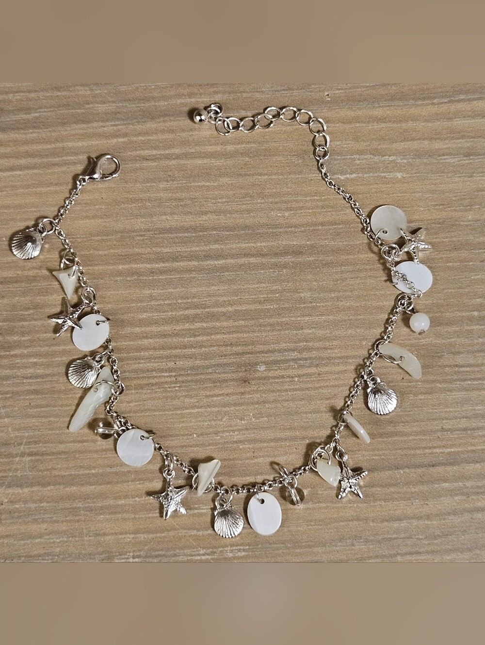 SILVER TONE SHELL MOTHER OF PEARL STARFISH SHELL DANGLE ANKLET ANKLE BRACELET